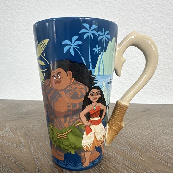 Disney Other - Disney Store Moana Fish Hook Handle Tall Ceramic Coffee Tea Mug Maui 14 oz Blue